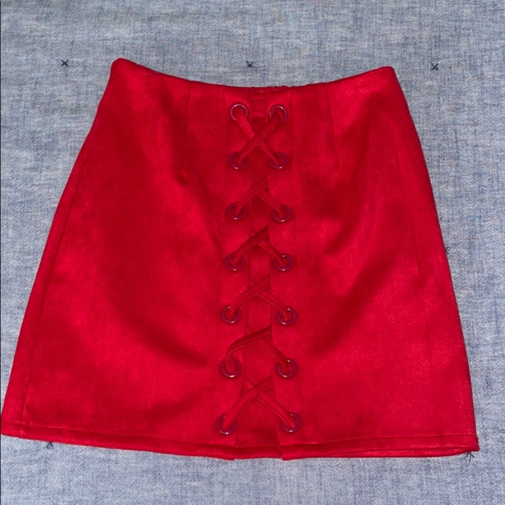 Red suede skirt
